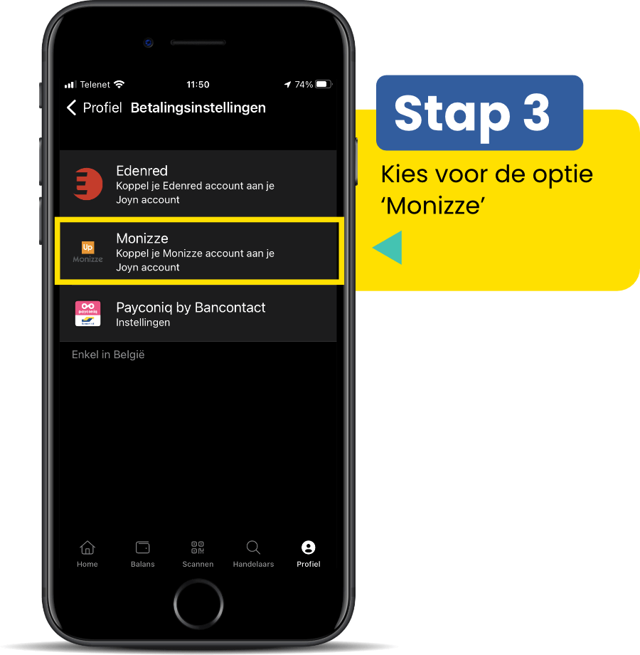 Kies voor de optie ‘Monizze’